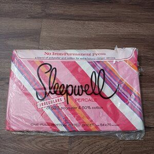 Vintage Sleepwell Percale Full Fitted Sheet Striped MCM Pink